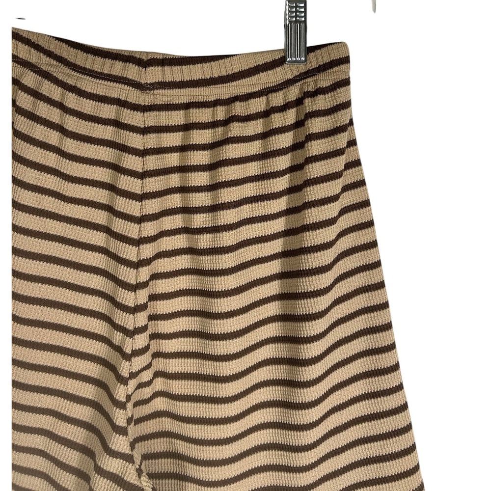 Womens Brown Tan Striped Waffle Knit Lounge Shorts Elastic Drawstring Small - Picture 4 of 6